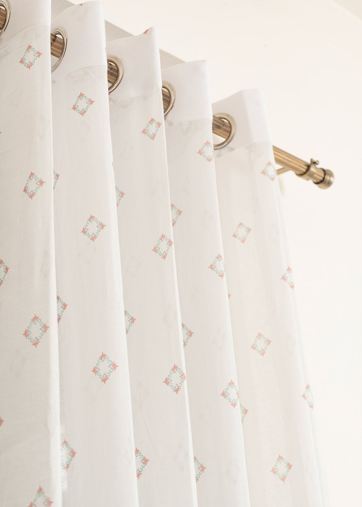 Sacred Waters floral printed 100% cotton Sheer curtain for Living room - Light filtering - Multicolor - Single Panel