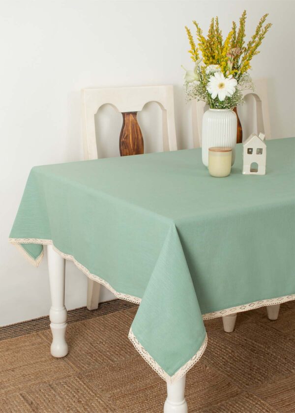 Solid colors with lace border 100% cotton table cloth for 4 seater, 6 seater, 8 seater dining table