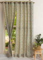Spice Route geometric printed 100% cotton curtain for bed room - Room darkening - Multicolor - Single Panel
