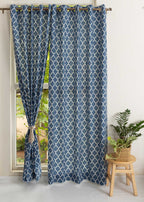 Reverse Trellis Geometric prints 100% cotton curtain for Living room and Bed room - Room darkening - Royal Blue, Walnut Grey - Single Panel
