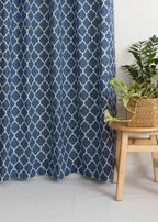 Reverse Trellis Geometric prints 100% cotton curtain for Living room and Bed room - Room darkening - Royal Blue, Walnut Grey - Single Panel