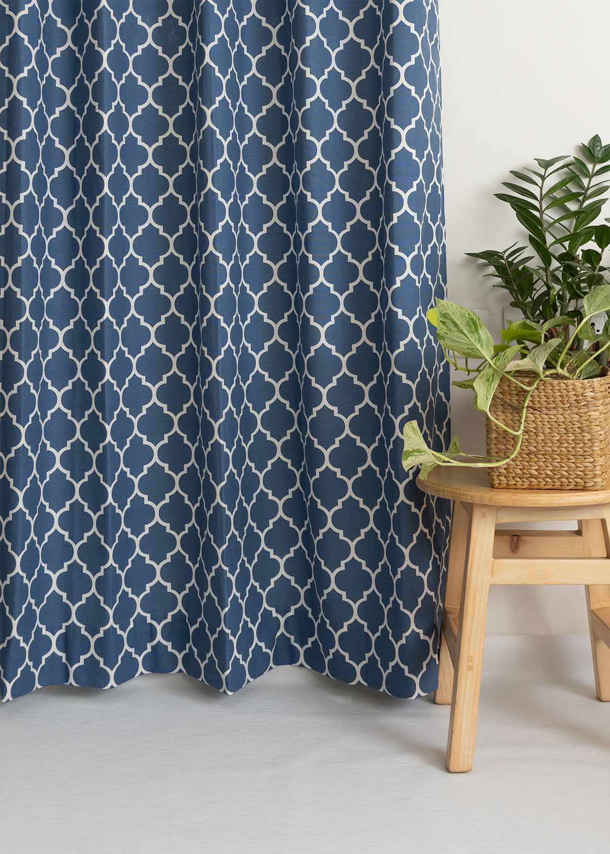 Reverse Trellis Geometric prints 100% cotton curtain for Living room and Bed room - Room darkening - Royal Blue, Walnut Grey - Single Panel