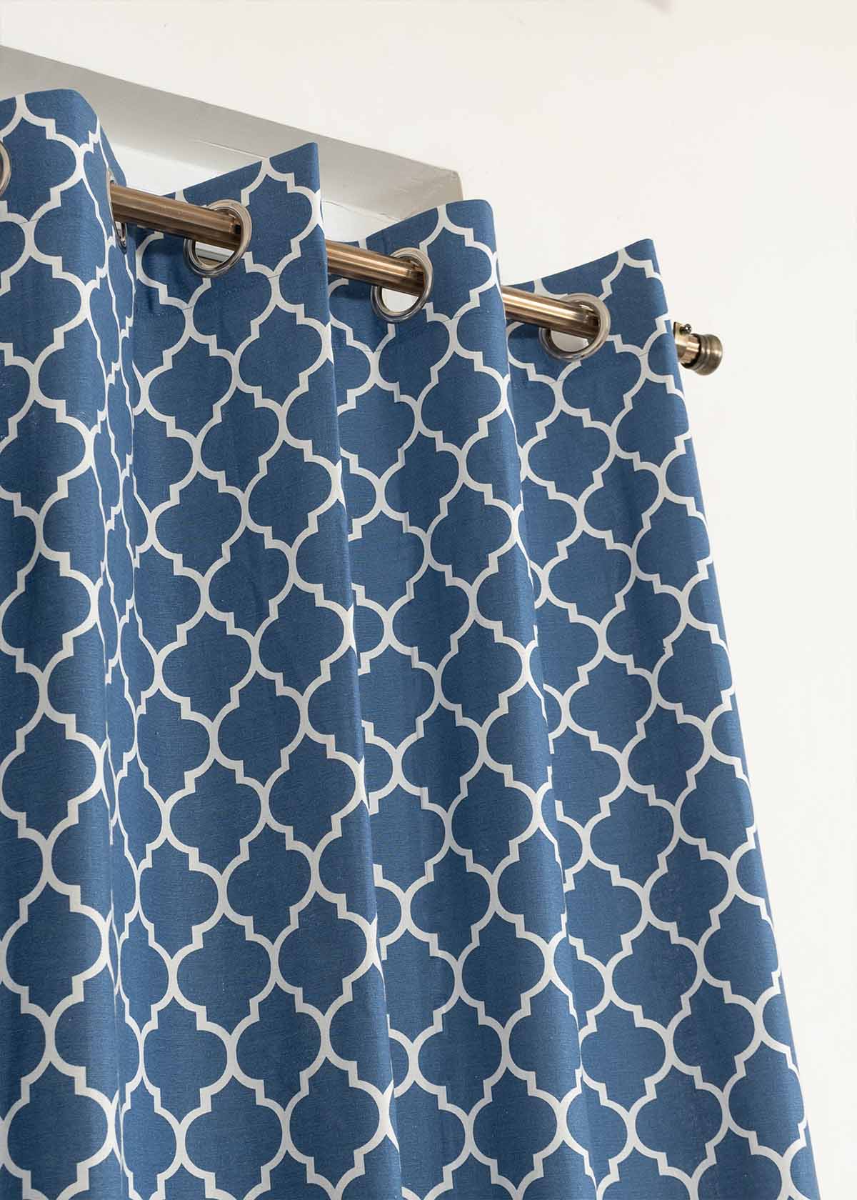 Reverse Trellis Geometric prints 100% cotton curtain for Living room and Bed room - Room darkening - Royal Blue, Walnut Grey - Single Panel