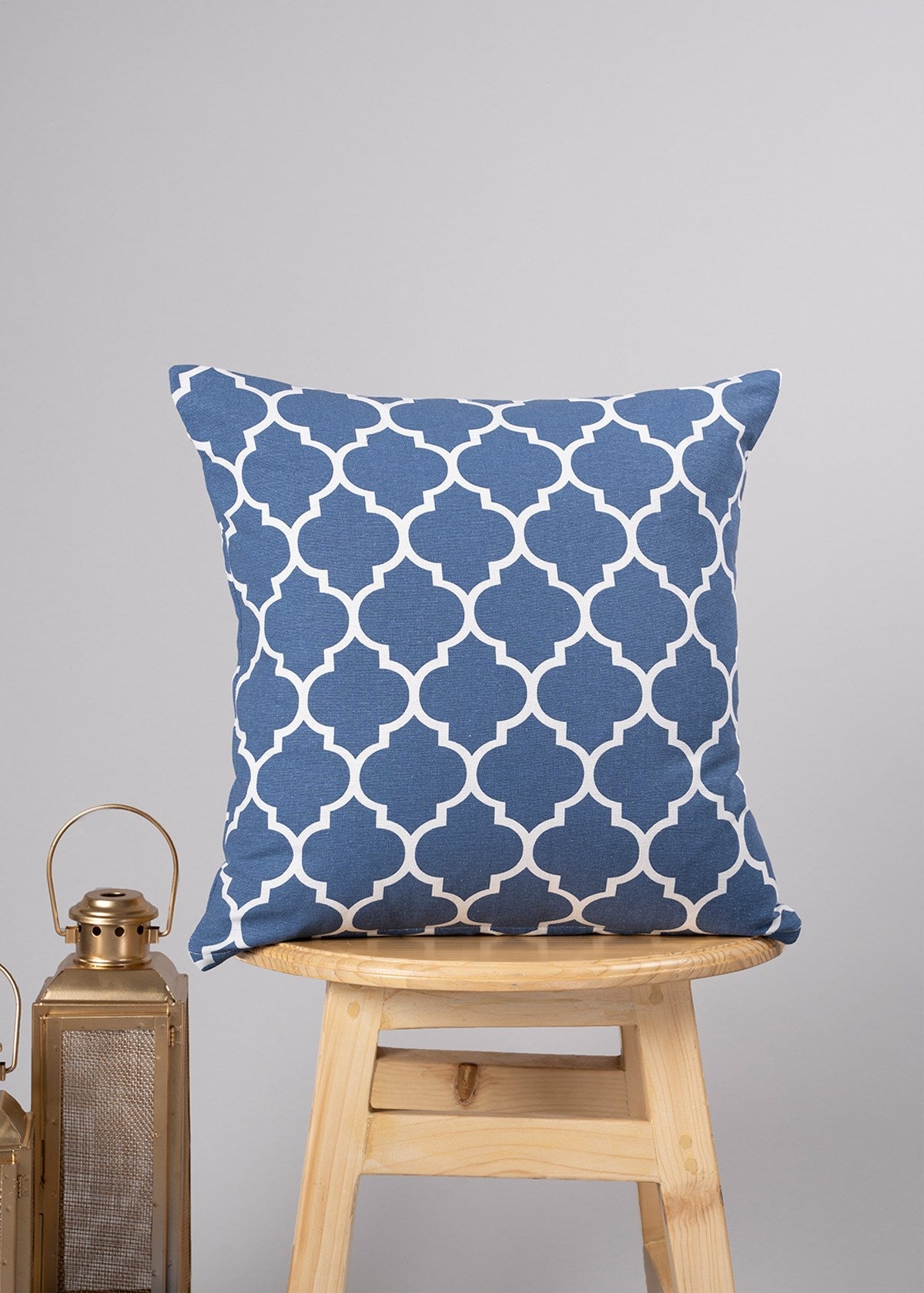 Reverse Trellis geometric prints 100% cotton cushion cover for Living Room - Royal Blue, Walnut Grey