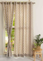 Reverse Trellis Geometric prints 100% cotton curtain for Living room and Bed room - Room darkening - Royal Blue, Walnut Grey - Single Panel
