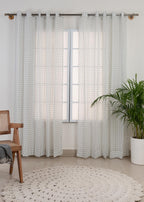 Uneven checks geometric prints 100 % cotton sheer curtain for Living Room & Bed Room - Light filtering - Grey, Yellow - Single Panel