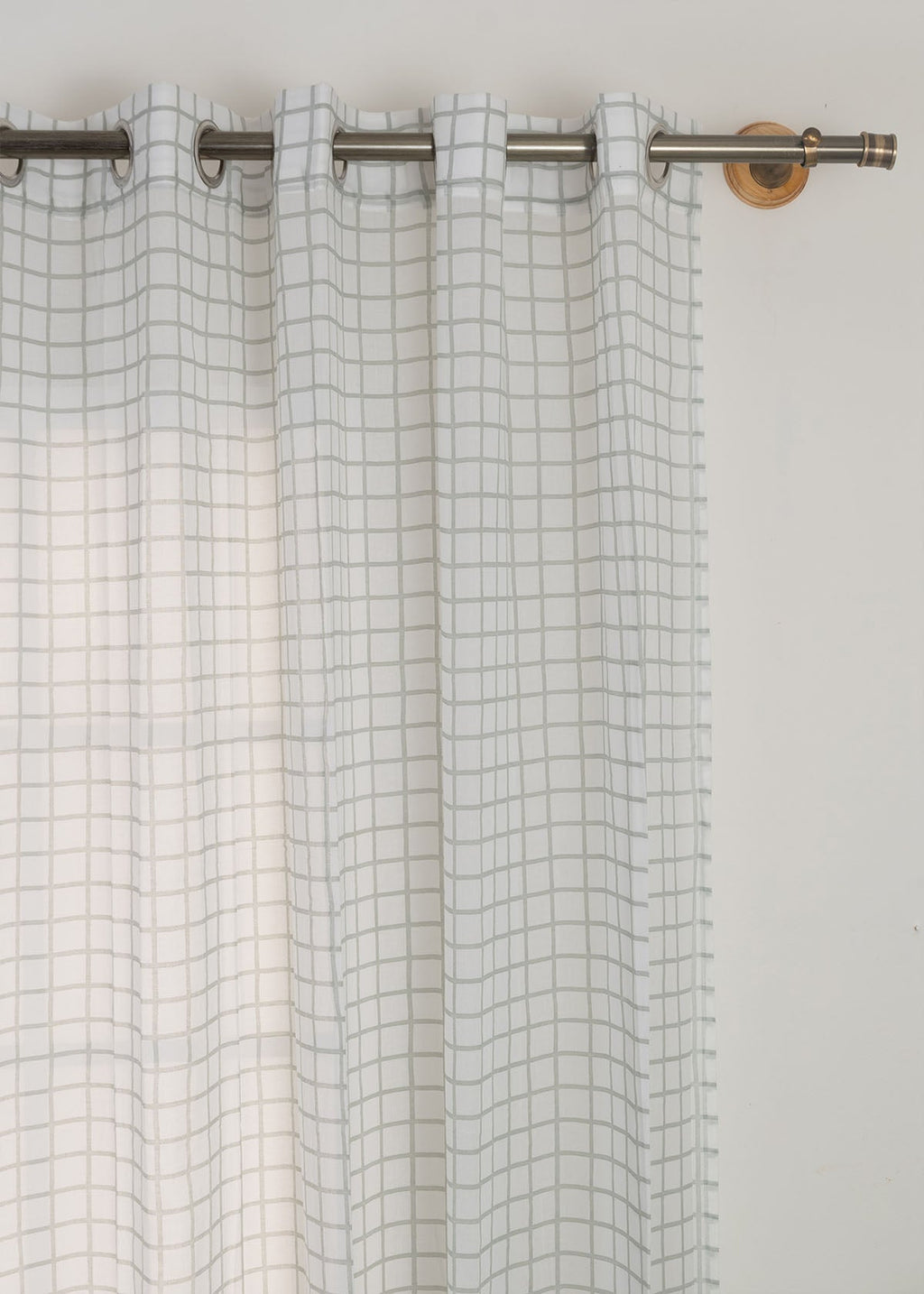 Uneven checks geometric prints 100 % cotton sheer curtain for Living Room & Bed Room - Light filtering - Grey, Yellow - Single Panel