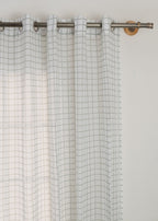 Uneven checks geometric prints 100 % cotton sheer curtain for Living Room & Bed Room - Light filtering - Grey, Yellow - Single Panel