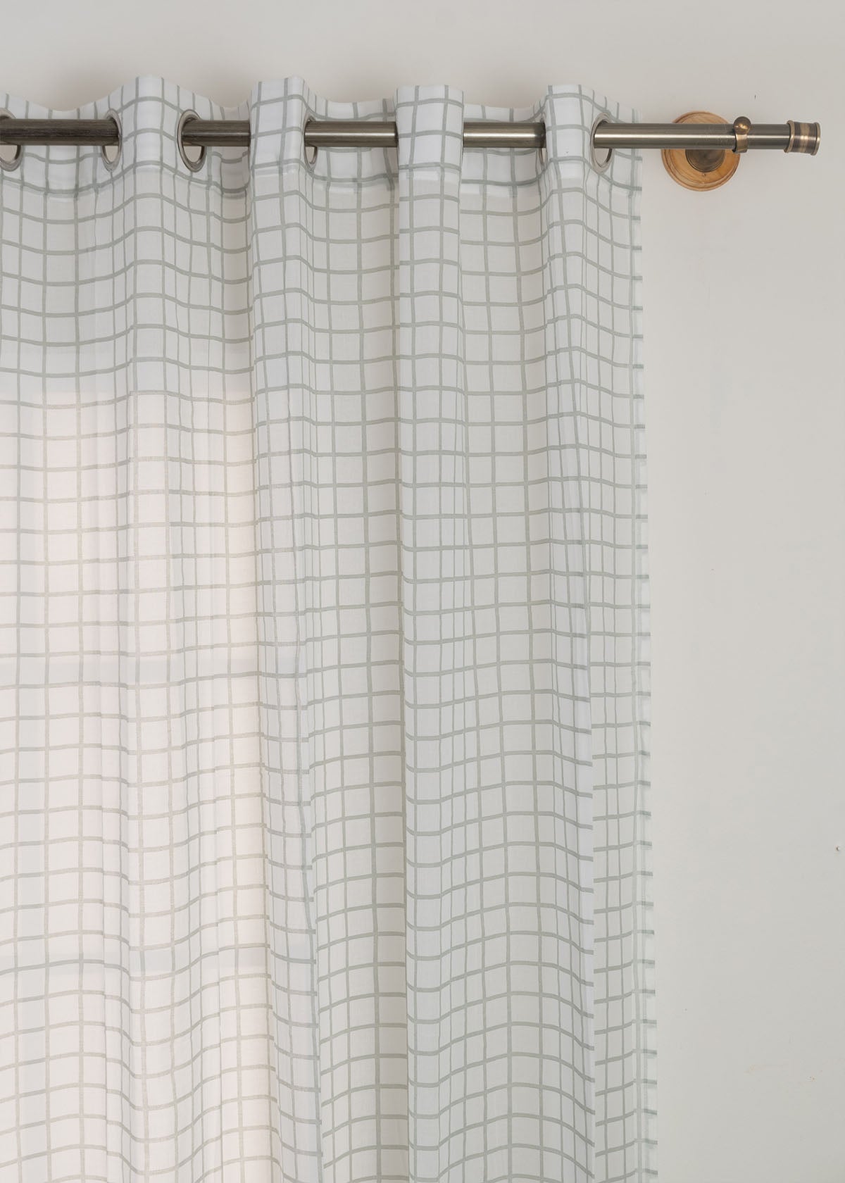 Uneven checks geometric prints 100 % cotton sheer curtain for Living Room & Bed Room - Light filtering - Grey, Yellow - Single Panel