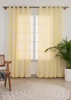 Uneven checks geometric prints 100 % cotton sheer curtain for Living Room & Bed Room - Light filtering - Grey, Yellow - Single Panel