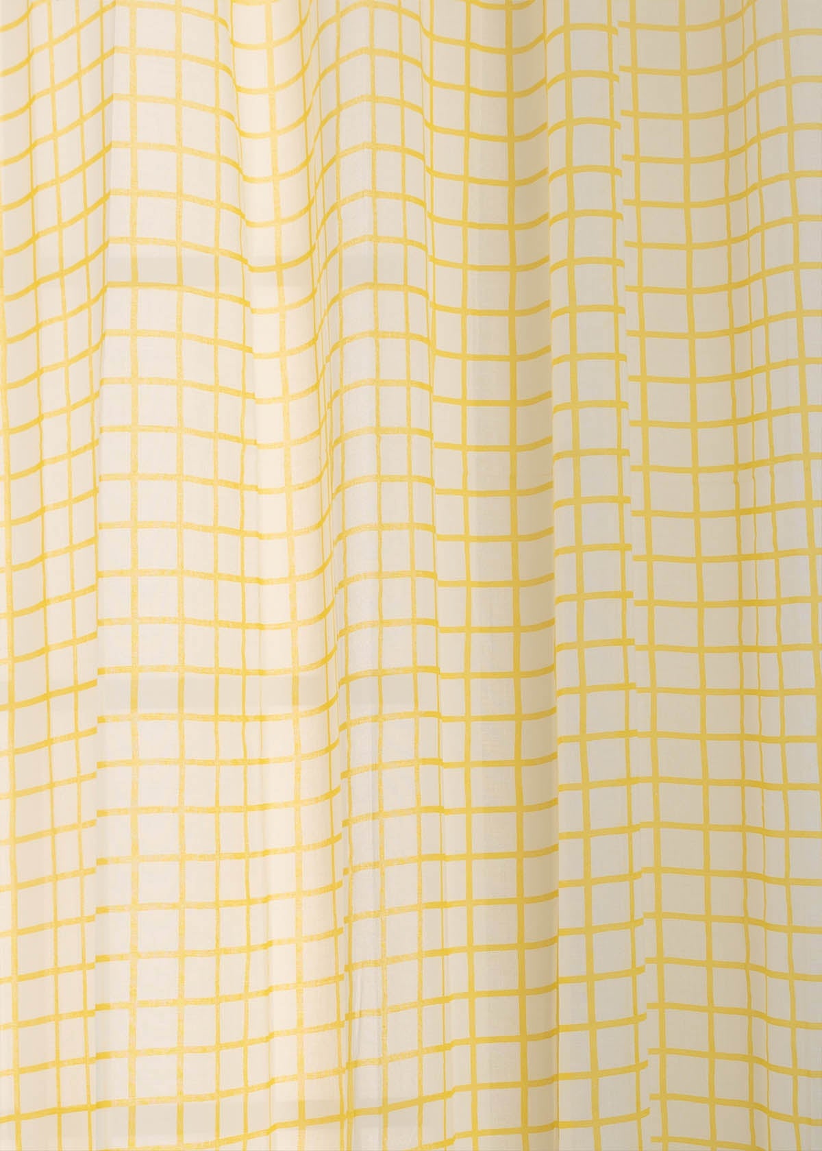 Uneven checks geometric prints 100 % cotton sheer curtain for Living Room & Bed Room - Light filtering - Grey, Yellow - Single Panel