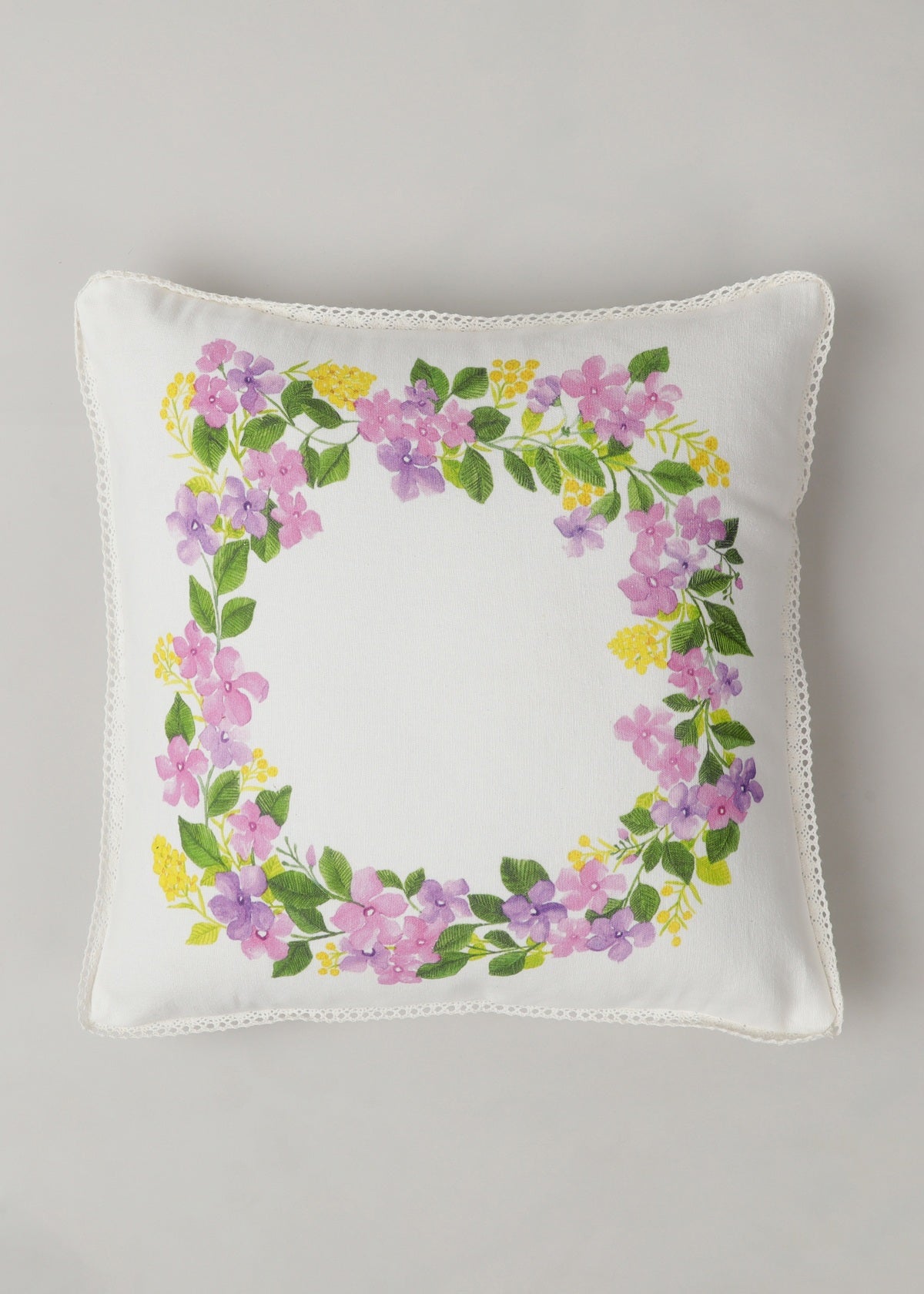 Very Peri floral digial print with lace 100% cotton cushion cover for sofa - Lavender