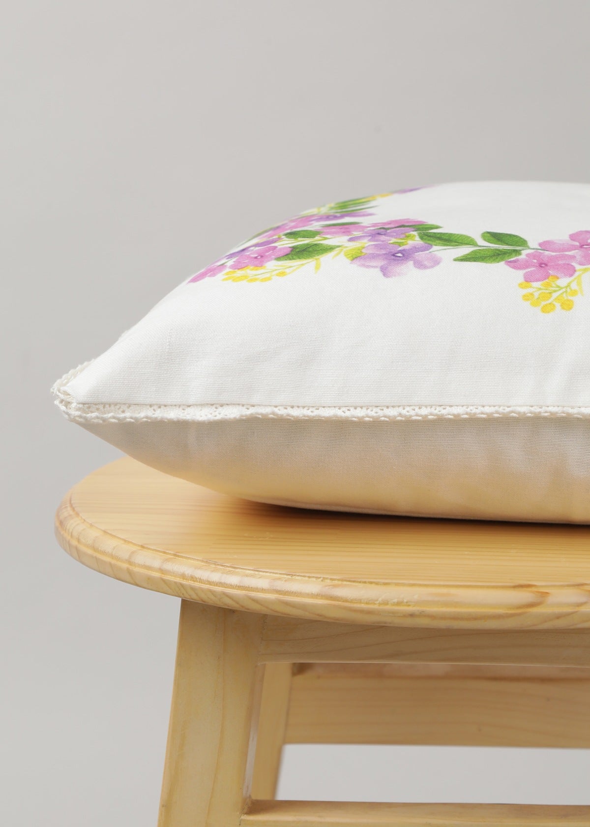 Very Peri floral digial print with lace 100% cotton cushion cover for sofa - Lavender