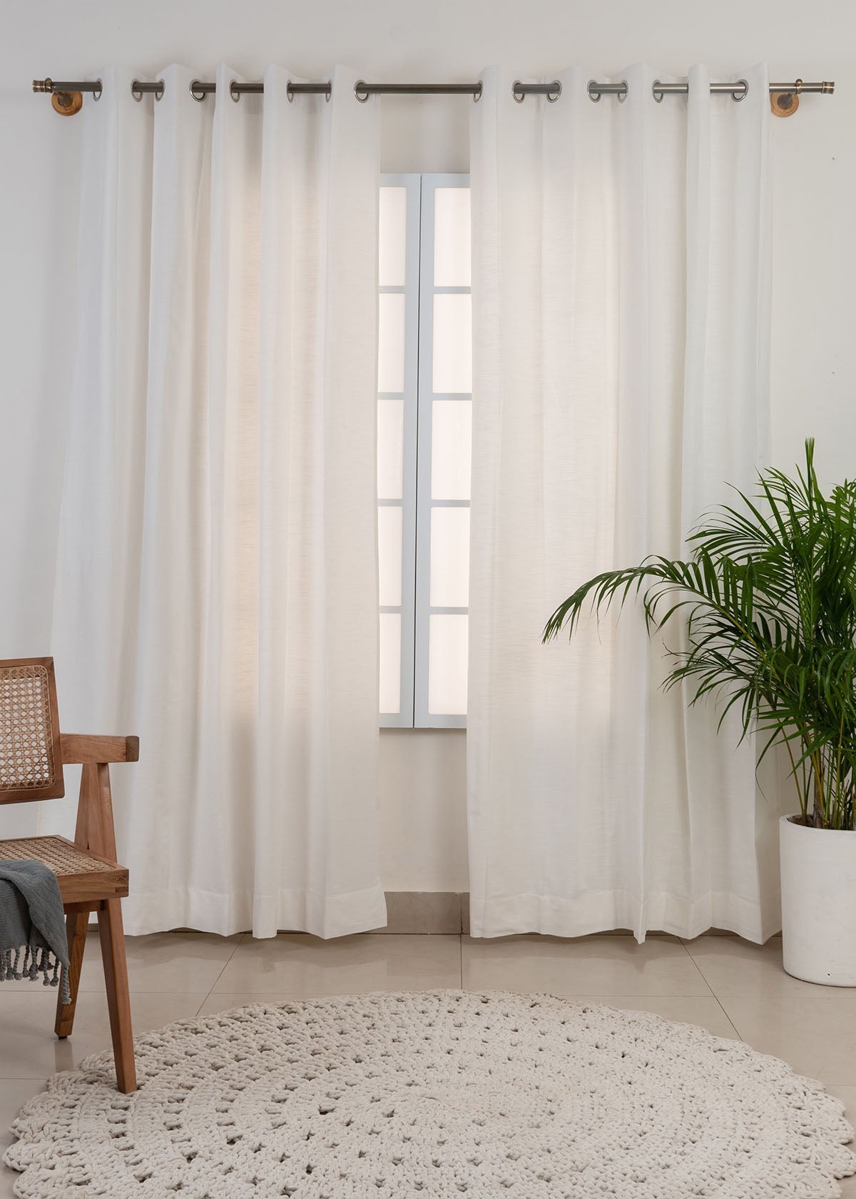 Solid Warm white 100% cotton plain curtain for bedroom - Room darkening