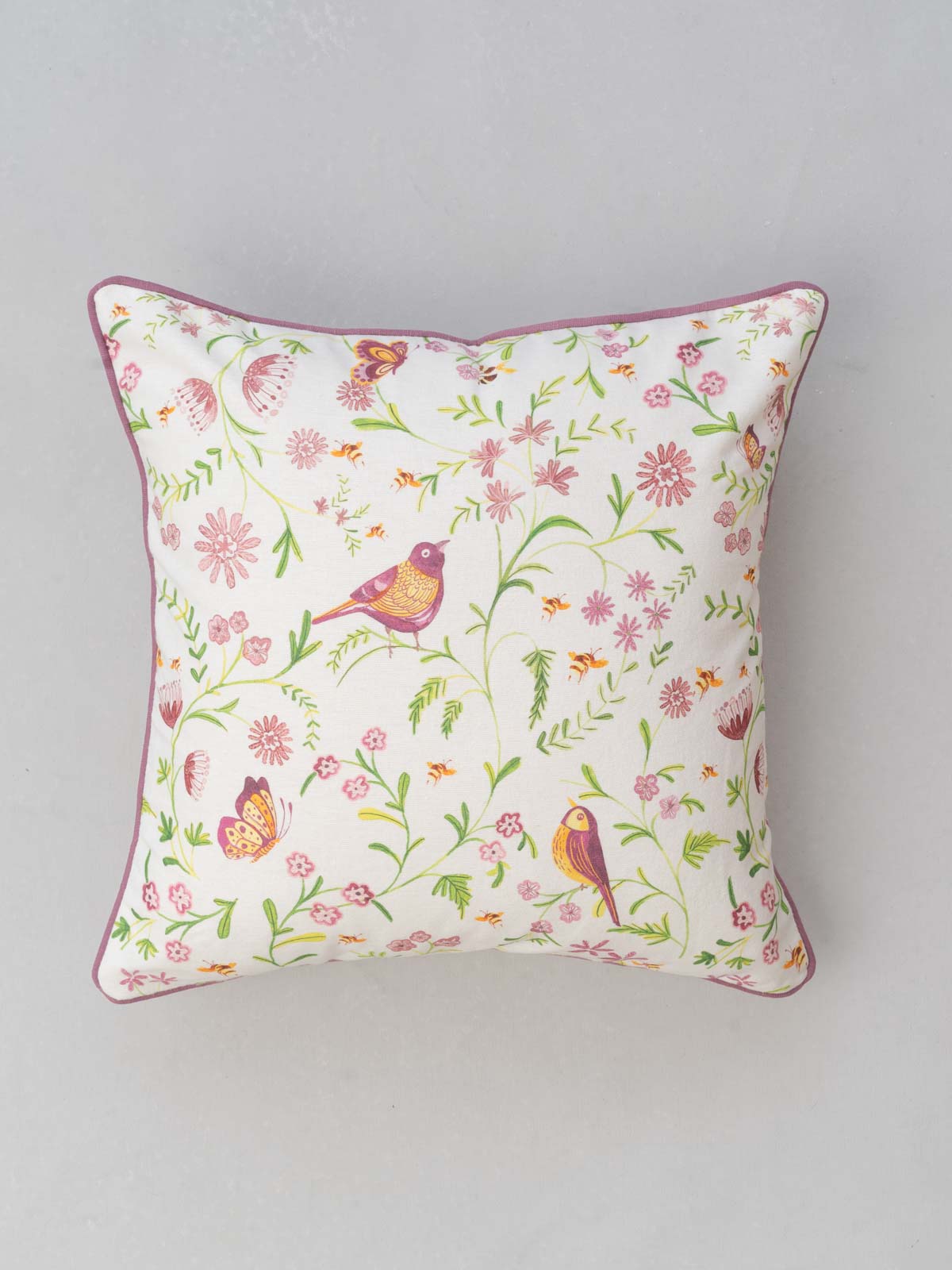 Whimsical Garden floral prints with lace 100% cotton cushion cover for sofa - Multicolor