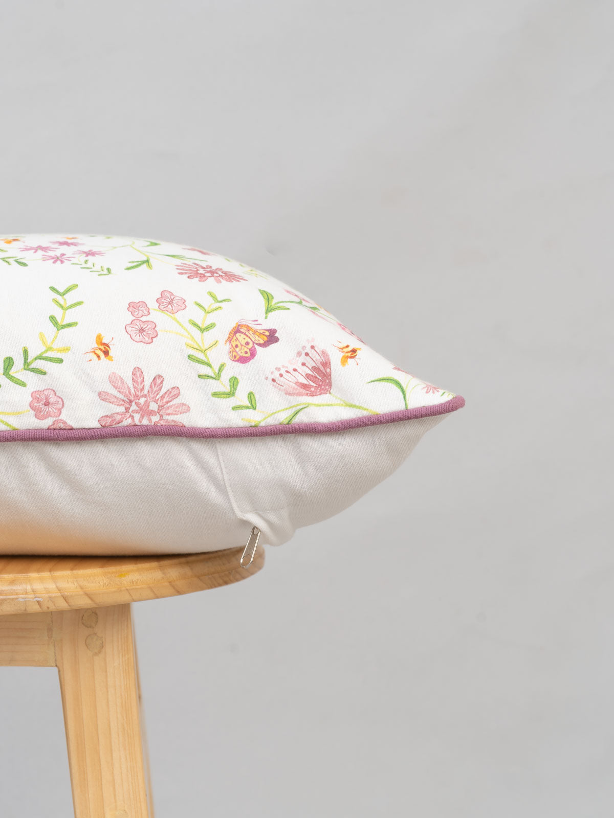 Whimsical Garden floral prints with lace 100% cotton cushion cover for sofa - Multicolor