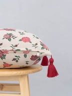 Wild Roses floral prints with tassles 100% cotton cushion cover for sofa - Red