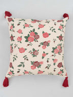 Wild Roses floral prints with tassles 100% cotton cushion cover for sofa - Red