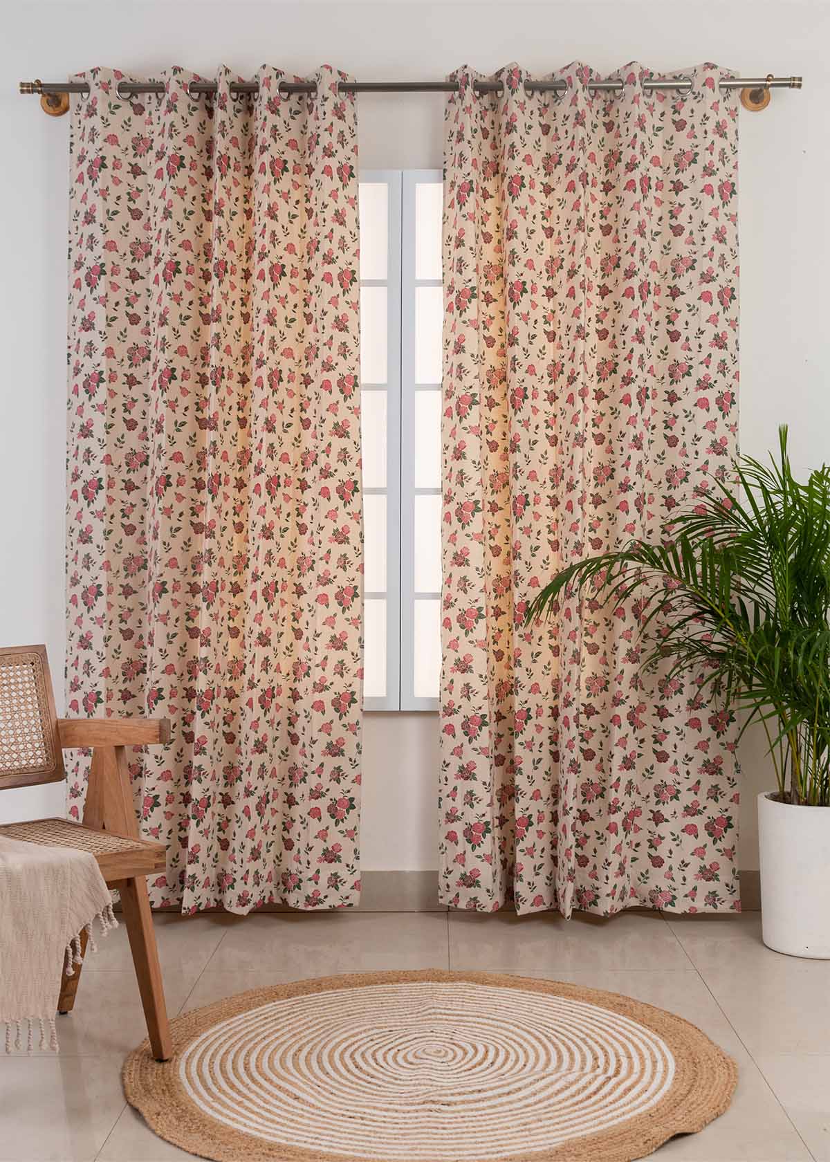 Wild Roses floral printed 100% cotton curtain for Living room & bed room - Room darkening - Single panel
