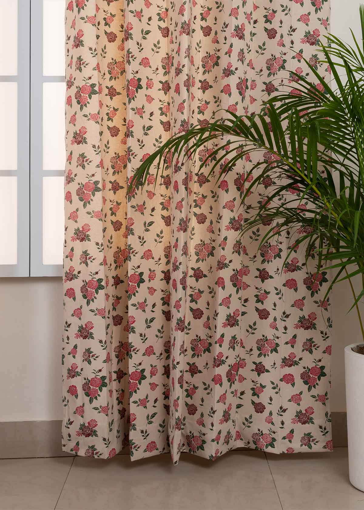 Wild Roses floral printed 100% cotton curtain for Living room & bed room - Room darkening - Single panel