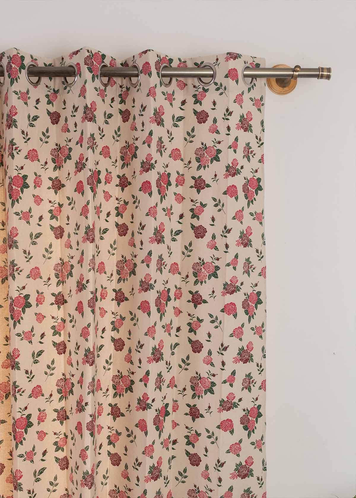 Wild Roses floral printed 100% cotton curtain for Living room & bed room - Room darkening - Single panel