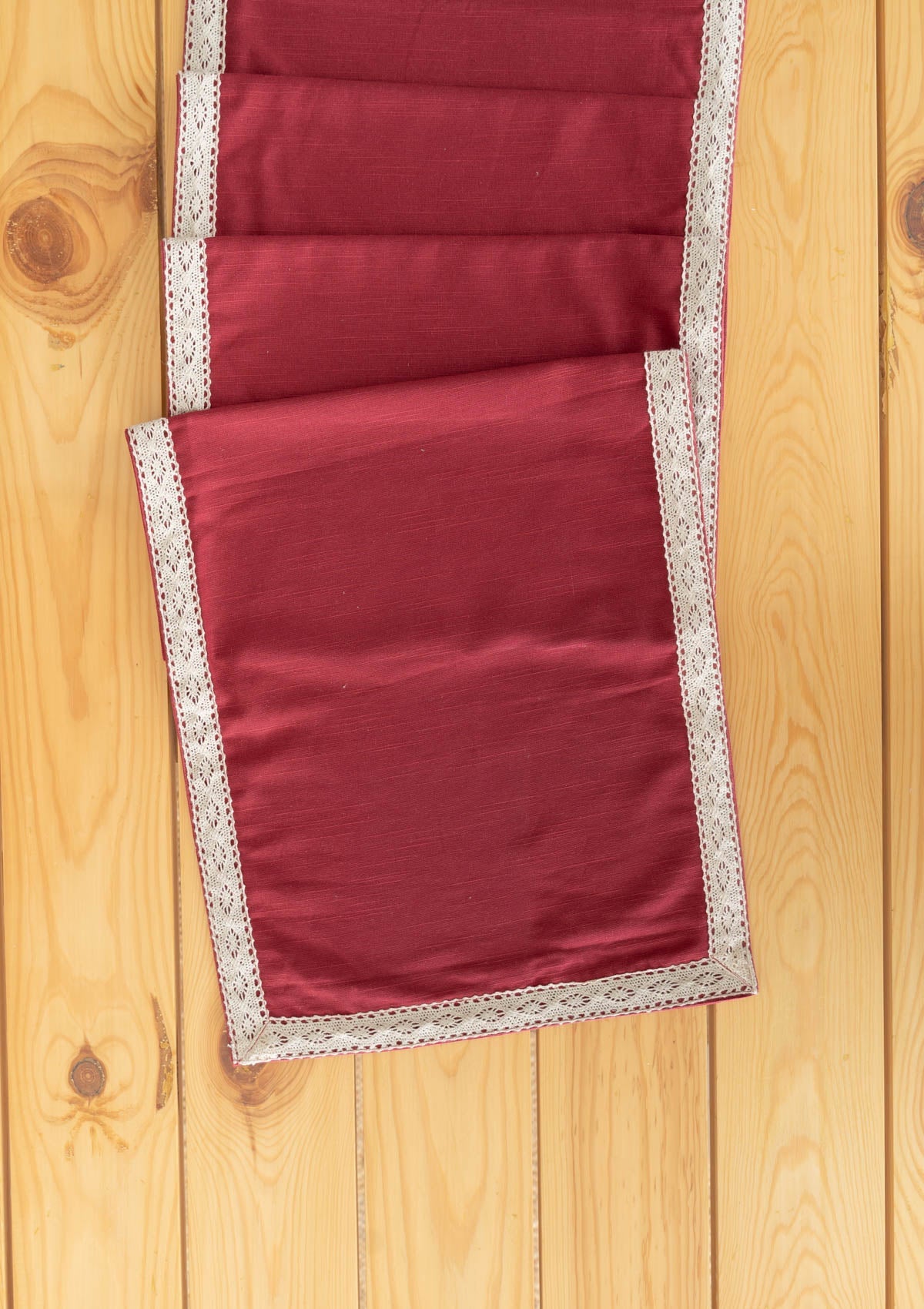 Solid Wine Red 100% cotton plain table runner for 4 seater or 6 seater dining with lace boarder