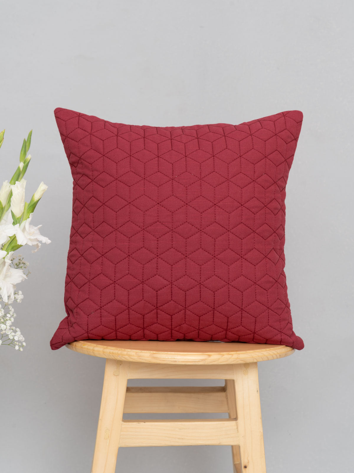 Quilted solid color 100% cotton cushion cover for Living Room - Grape, Wine Red