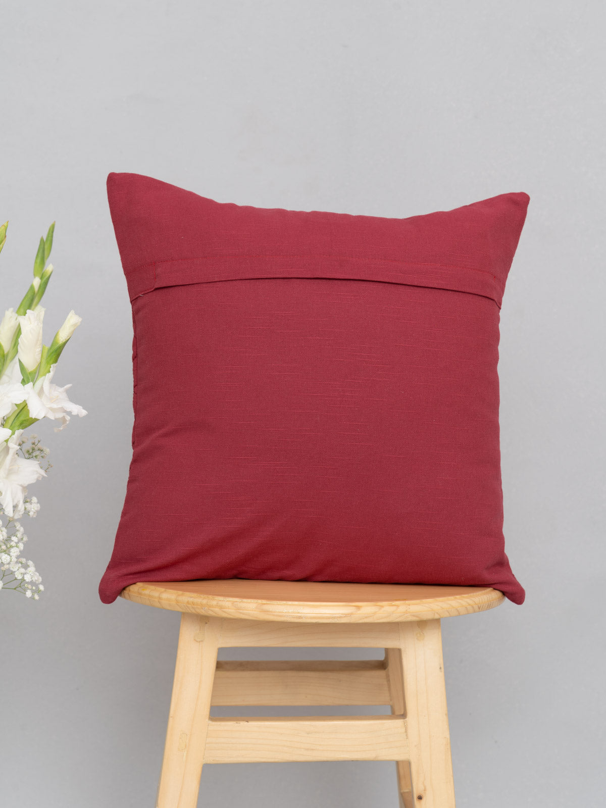 Quilted solid 100% cotton plain cushion cover for sofa - Wine Red