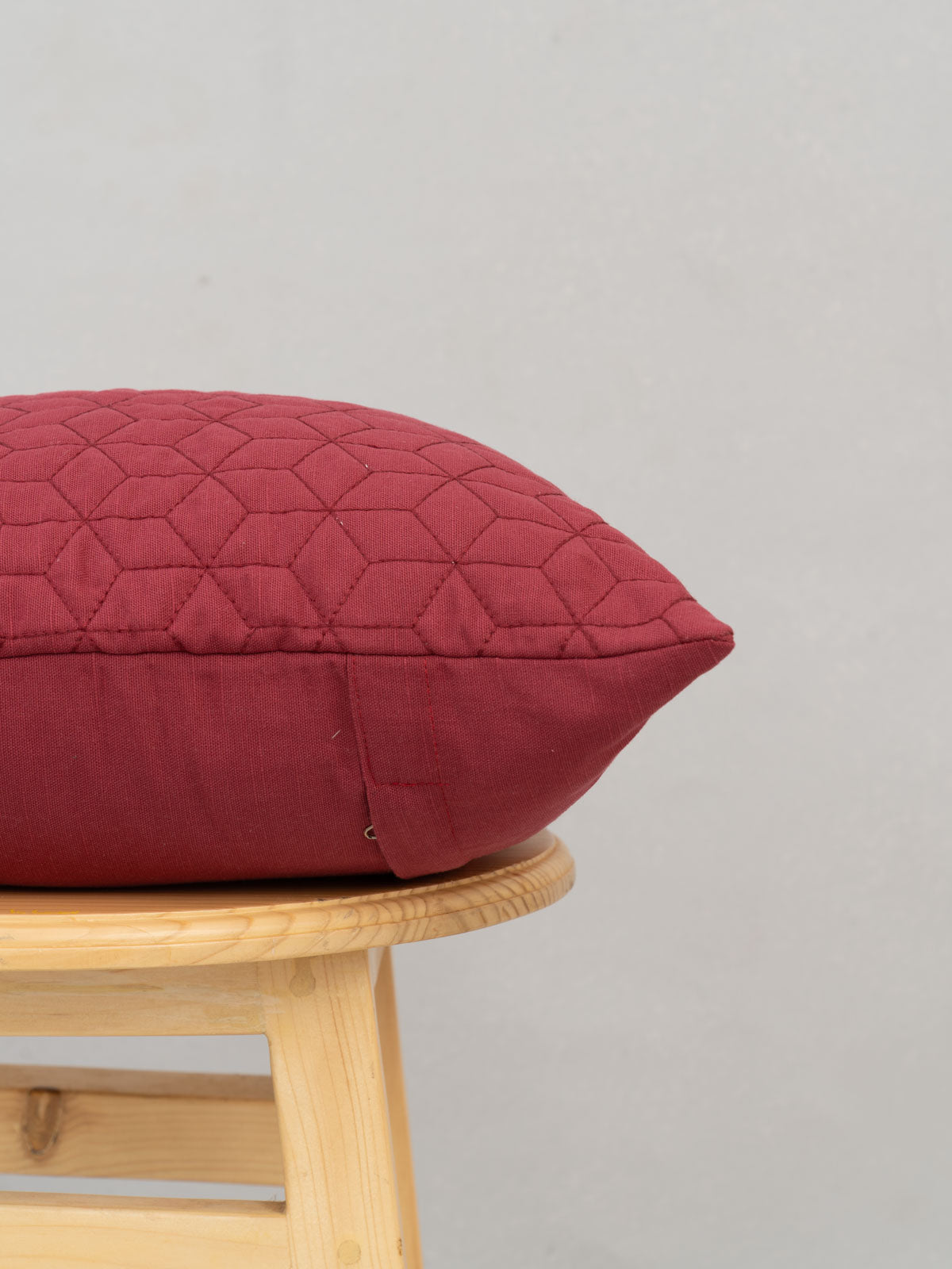 Quilted solid 100% cotton plain cushion cover for sofa - Wine Red