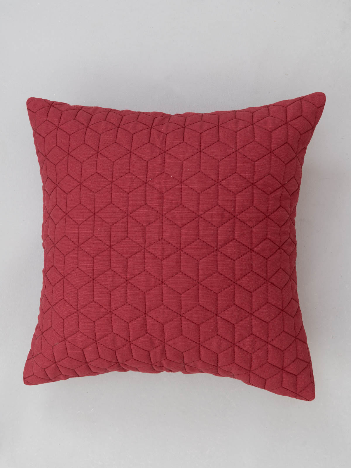 Quilted solid 100% cotton plain cushion cover for sofa - Wine Red