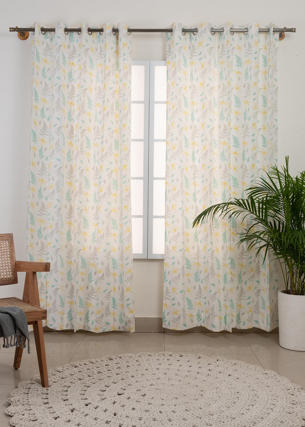 Winged Skies floral printed 100% cotton curtain for kids room, living room & bed room - Room darkening - Single panel