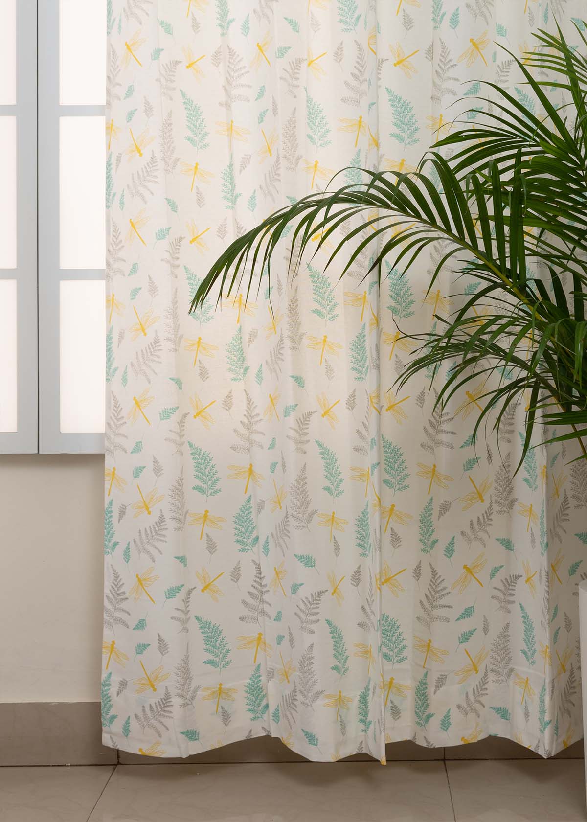 Winged Skies floral printed 100% cotton curtain for kids room, living room & bed room - Room darkening - Single panel
